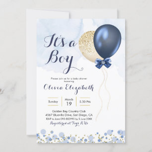 Invitation Baby shower de garçon de la marine Blue et Gold Ba