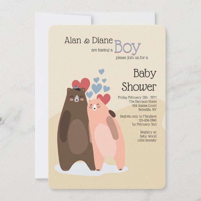 Invitation Baby shower de garçon de l'ours (Devant)