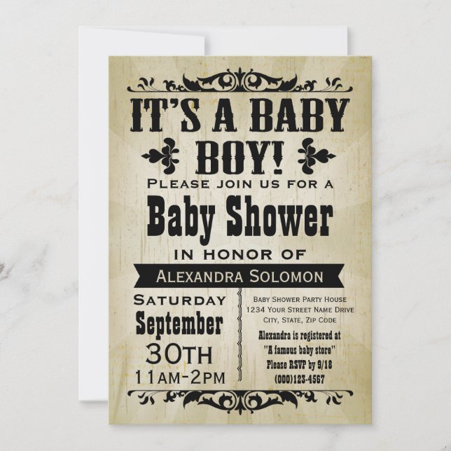 Invitation Baby shower de garçon de pays vintage (Devant)