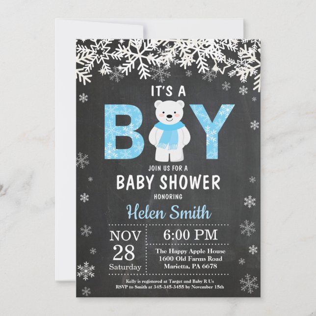Invitation Baby shower de garçon d'hiver de l'ours polaire ru (Devant)