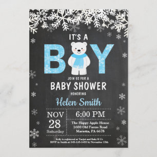 Invitation Baby shower de garçon d'hiver de l'ours polaire ru