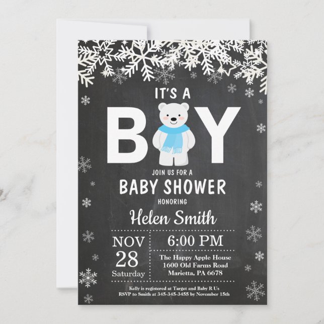 Invitation Baby shower de garçon d'hiver de l'ours polaire ru (Devant)