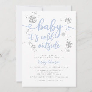 Invitation Baby shower de garçon d'hiver moderne Blue Snowfla