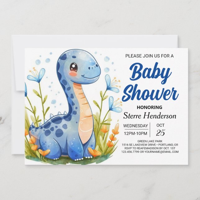 Invitation Baby shower de garçon Dinosaur numérique mignonne  (Devant)