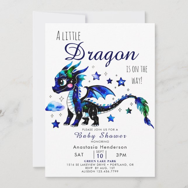 Invitation Baby shower de garçon Dragon personnalisé et simpl (Devant)