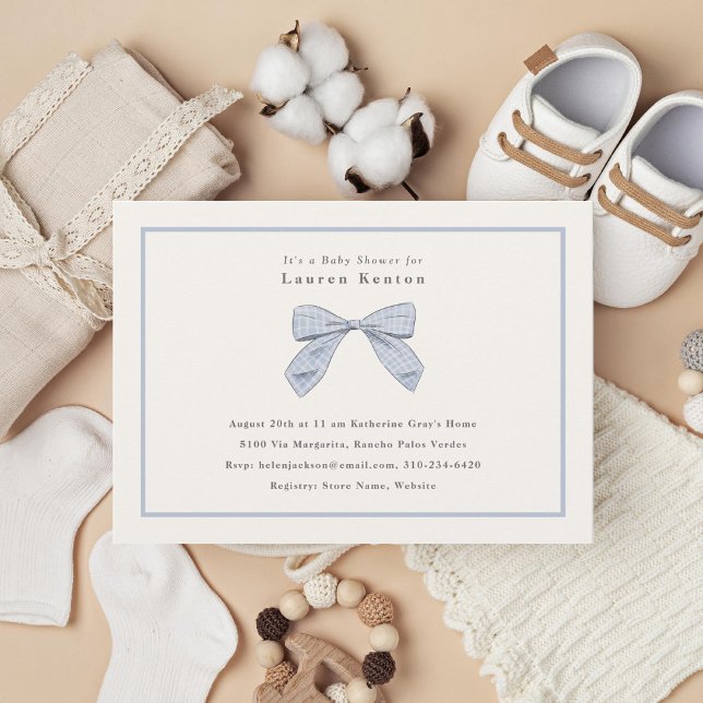 Invitation Baby shower de garçon élégant avec cou à plaid ble (Créateur téléchargé)