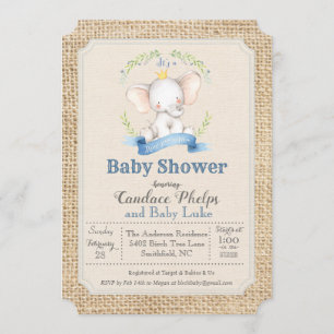 Invitation Baby shower de garçon éléphant