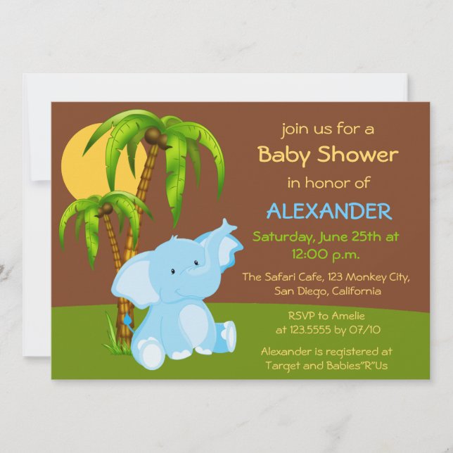 Invitation Baby shower de garçon Eléphant de la Ju (Devant)