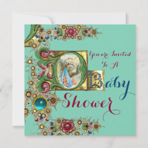 Invitation Baby shower DE GARÇON EN STORK FLORALE BLEU ET GEM