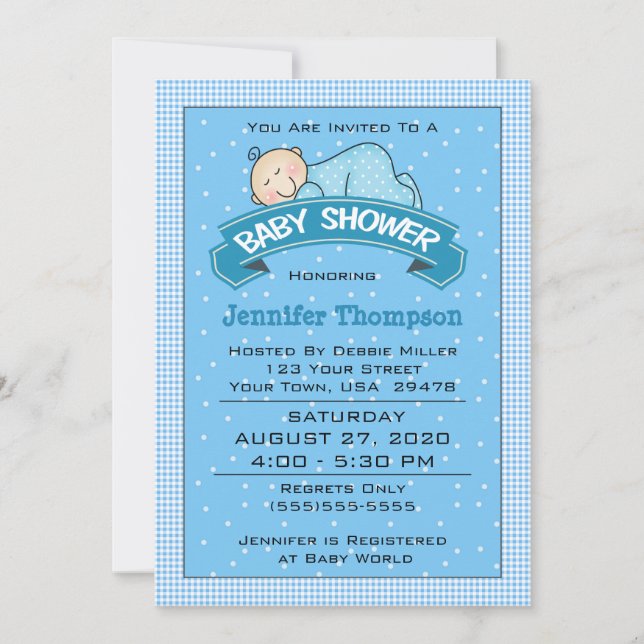 Invitation Baby shower de garçon endormi (Devant)