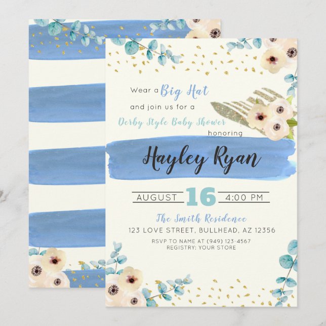 Invitation Baby shower de garçon Eucalyptus Casquette du Kent (Devant / Derrière)