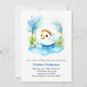 Invitation Baby shower de garçon Fleur sauvage Duckkling Wate