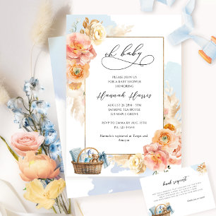 Invitation Baby shower de garçon floral bleu et pêche Invitat