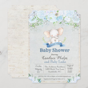 Invitation Baby shower de garçon floral éléphant