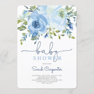 Invitation baby shower de garçon, garçon floral bleu à l'aqua