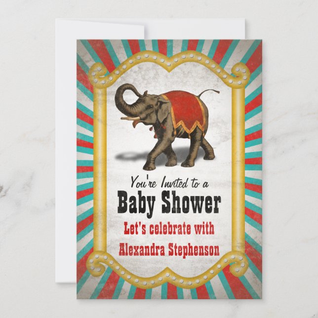 Invitation Baby shower de garçon Indian Elephant Red Circus (Devant)