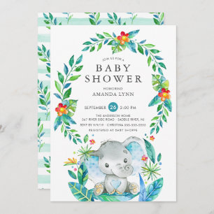 Invitation Baby shower de garçon Jungle Blue Elephant