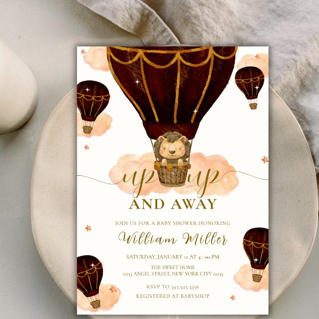 Invitation Baby shower de garçon Lion Jungle Lion de Hot Air  (Hot Air Balloon Jungle Lion Boy Baby Shower Invitation)