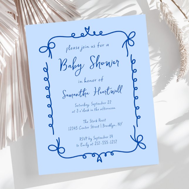 Invitation Baby shower de garçon manuscrit bleu bu (Créateur téléchargé)