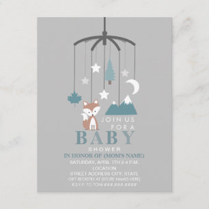 Invitation Baby shower de garçon moderne Fox Mobile