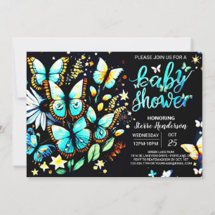 Invitation Baby shower de garçon modifiable papillon enchanté