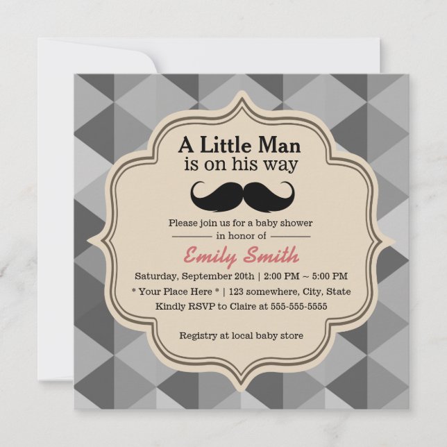 Invitation Baby shower de garçon Mustache de Triangle moderne (Devant)