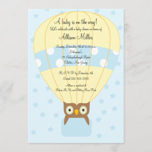 Invitation Baby shower de garçon OWL Ballons à air chaud