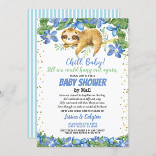 Invitation baby shower de garçon par courrier fleur bleu tend