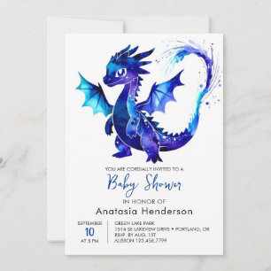 Invitation Baby shower de garçon Pastel Digital Dragon