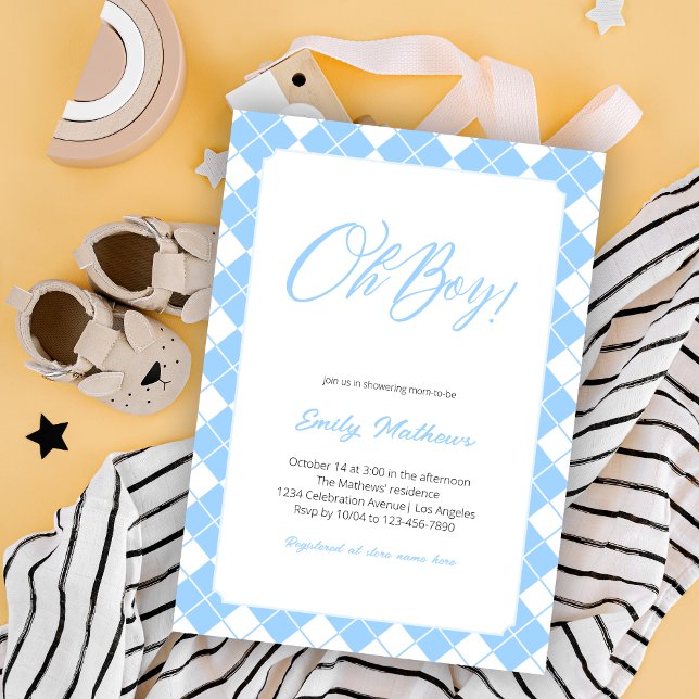 Invitation Baby shower de garçon simple bleu clair En vichy p (Créateur téléchargé)