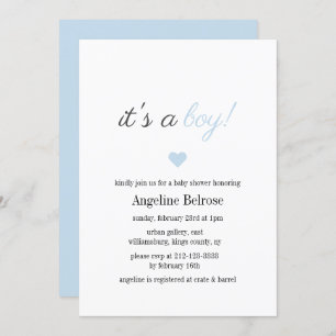 Invitation Baby shower de garçon simple et élégant bleu