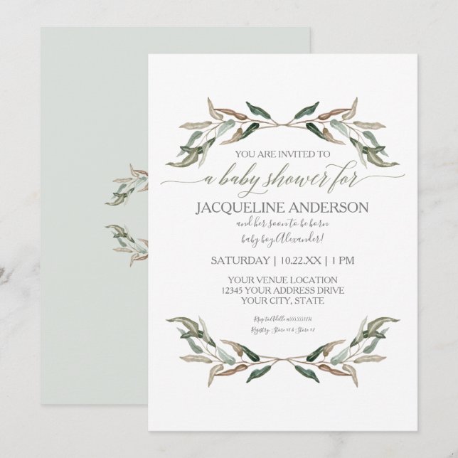 Invitation Baby shower de garçon simple et moderne Aquarelle  (Devant / Derrière)