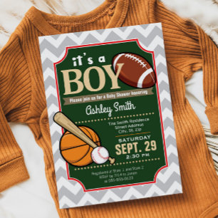 Invitation Baby shower de garçon sportif