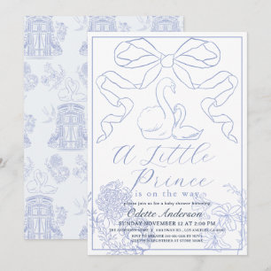 Invitation Baby shower de garçon Swan Blue Toile de Jouy