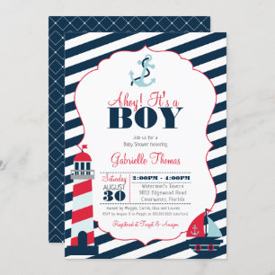 Invitation Baby shower de garçons de l'Ahoy Nautical Red Navy