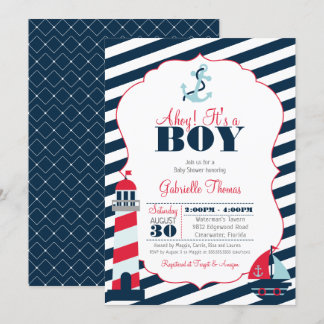 Invitation Baby shower de garçons de l'Ahoy Nautical Red Navy