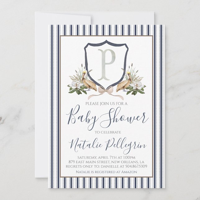Invitation Baby shower de garçons de Preppy Southern Pelican (Créateur téléchargé)