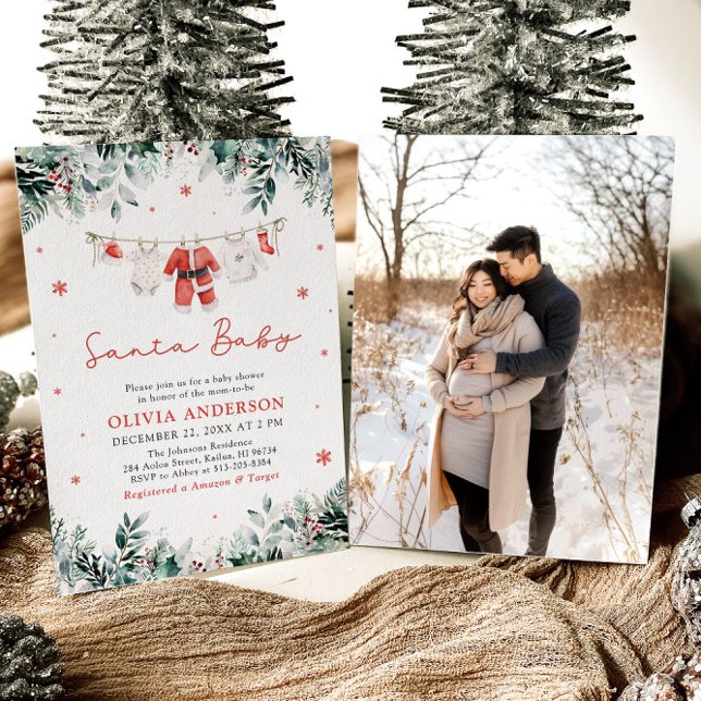 Invitation Baby shower de garde-robe de Noël Red Père Noël (Créateur téléchargé)