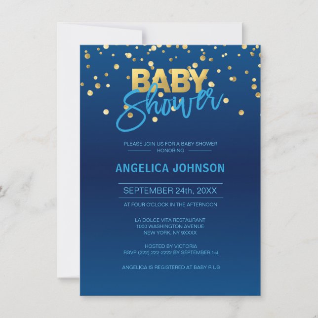 Invitation Baby shower de GARY Confetti Gold de la Marine mod (Devant)