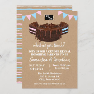 Invitation Baby shower de gâteau bleu ou rose Revela Genre