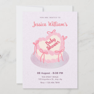 Invitation Baby shower de gâteau de coeur rose violet