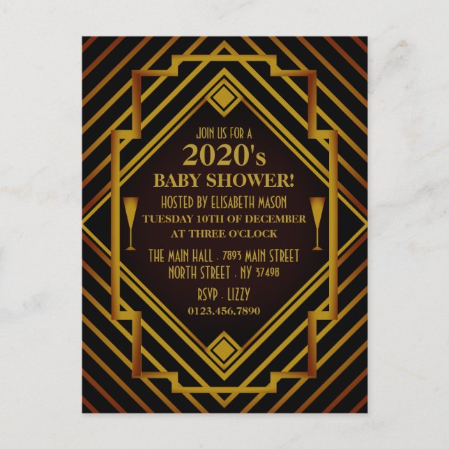 Invitation Baby shower de Gatsby Gold 2020 (Devant)