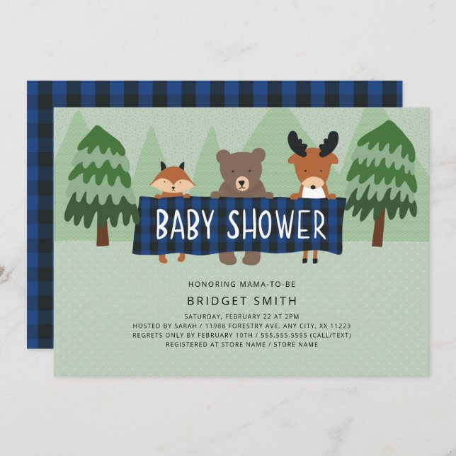 Invitation Baby shower de genre neutre pour les animaux des b (Devant / Derrière)