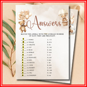 Invitation BABY SHOWER DE GESTION ANIMALE Jeu Mignonne Ours