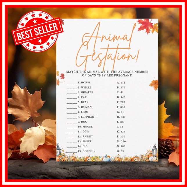 INVITATION BABY SHOWER DE GESTION ANIMALE JEU PETIT CITROUILL (ANIMAL GESTATION Easy Baby Shower Game A Little Pumpkin is on the Way Fall Autumn Theme)