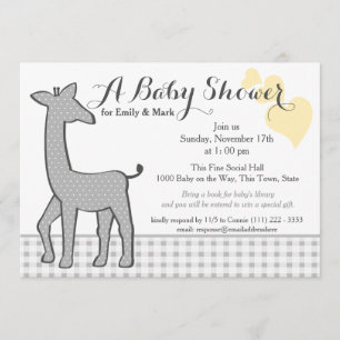 Invitation Baby shower de girafe à pois gris