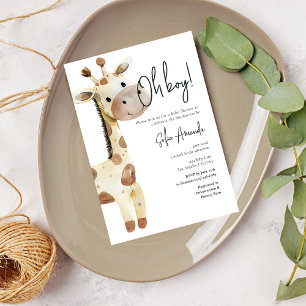 Invitation Baby shower de girafe animal mou de bois