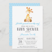 Invitation Baby shower de Girafe Bleu et gris