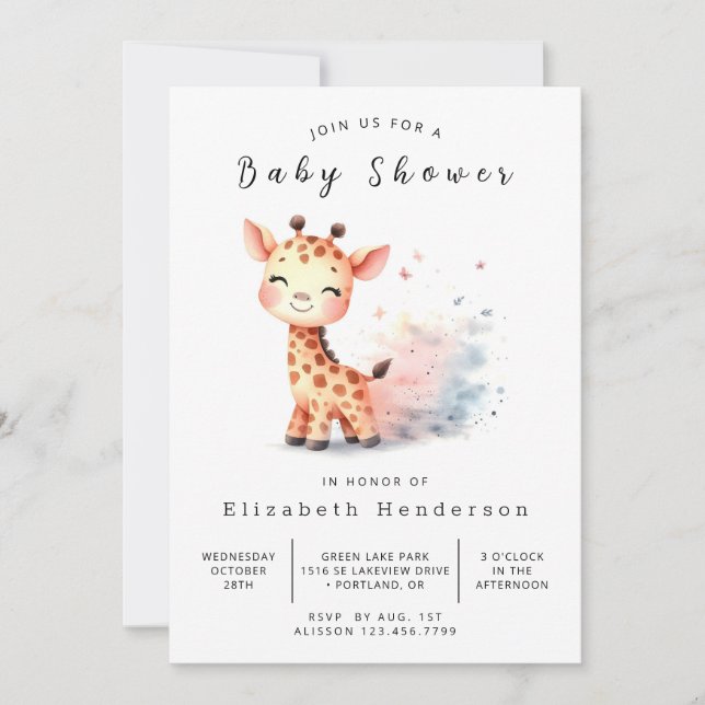 Invitation Baby shower de girafe Boho imprimable (Devant)