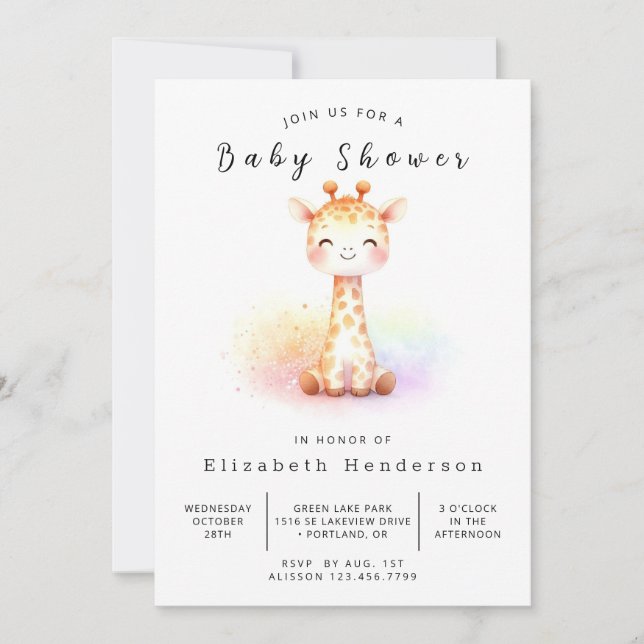 Invitation Baby shower de girafe Boho imprimable (Devant)